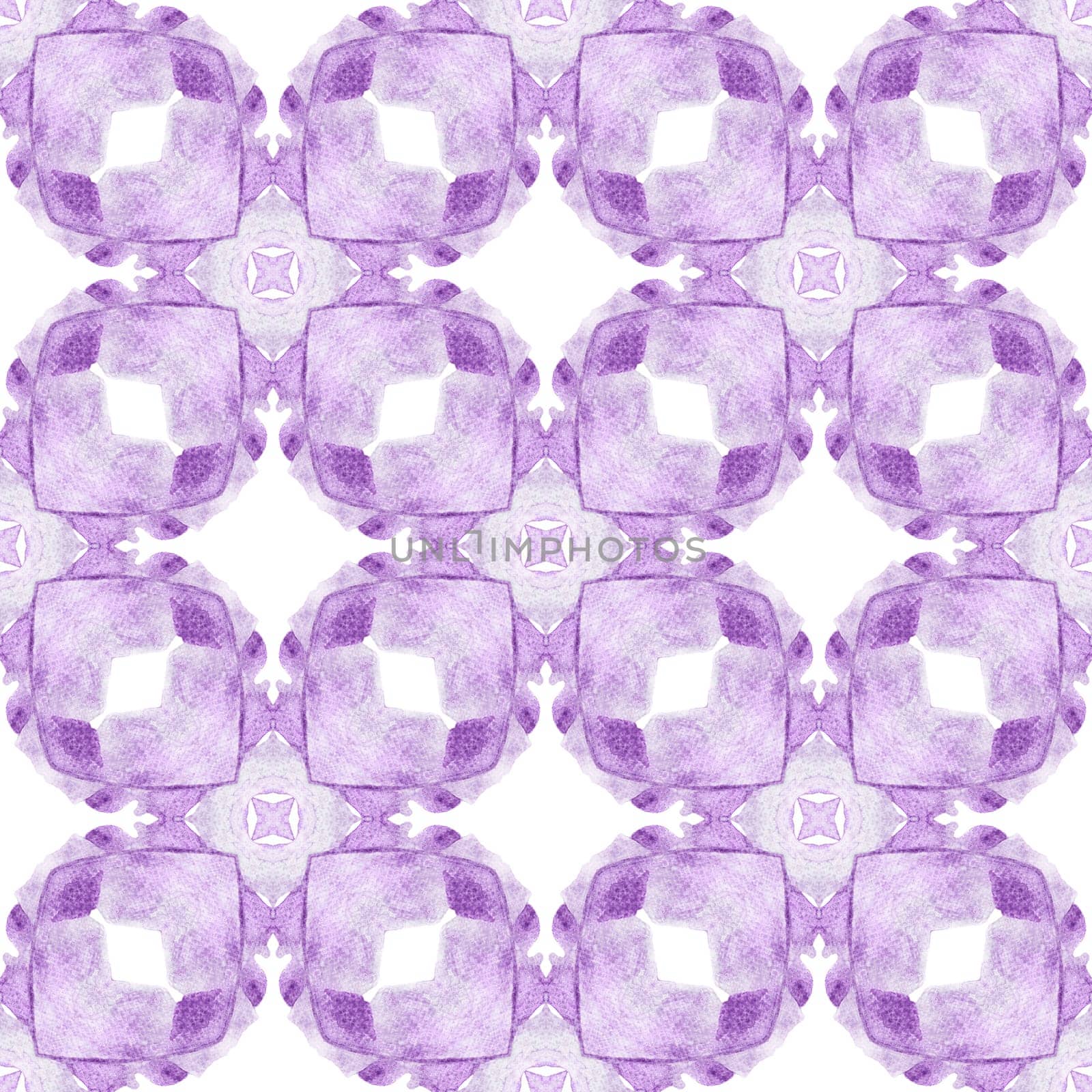 Medallion seamless pattern. Purple delightful boho chic summer design. Watercolor medallion seamless border. Textile ready favorable print, swimwear fabric, wallpaper, wrapping.