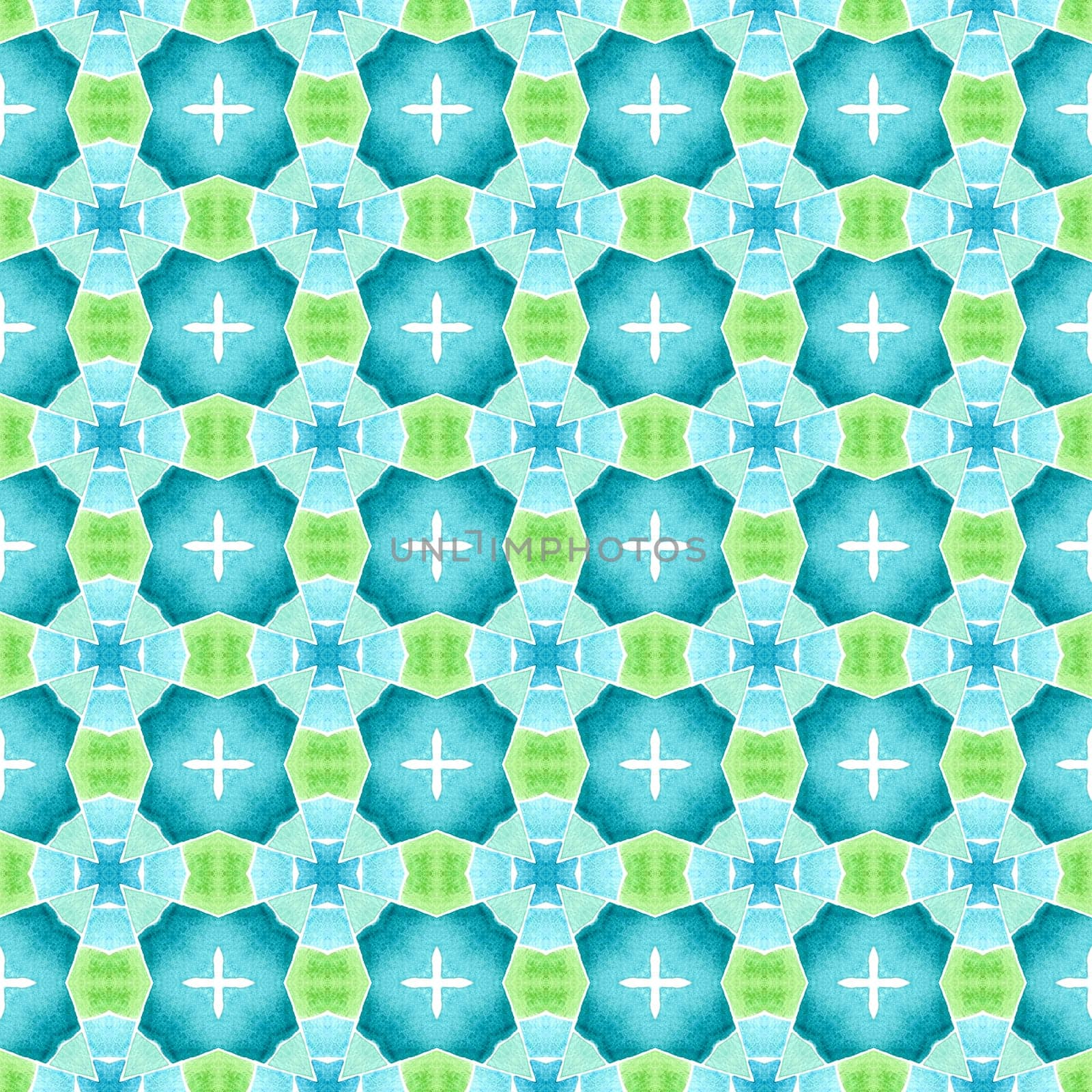 Textile ready fine print, swimwear fabric, wallpaper, wrapping. Green bewitching boho chic summer design. Watercolor medallion seamless border. Medallion seamless pattern.