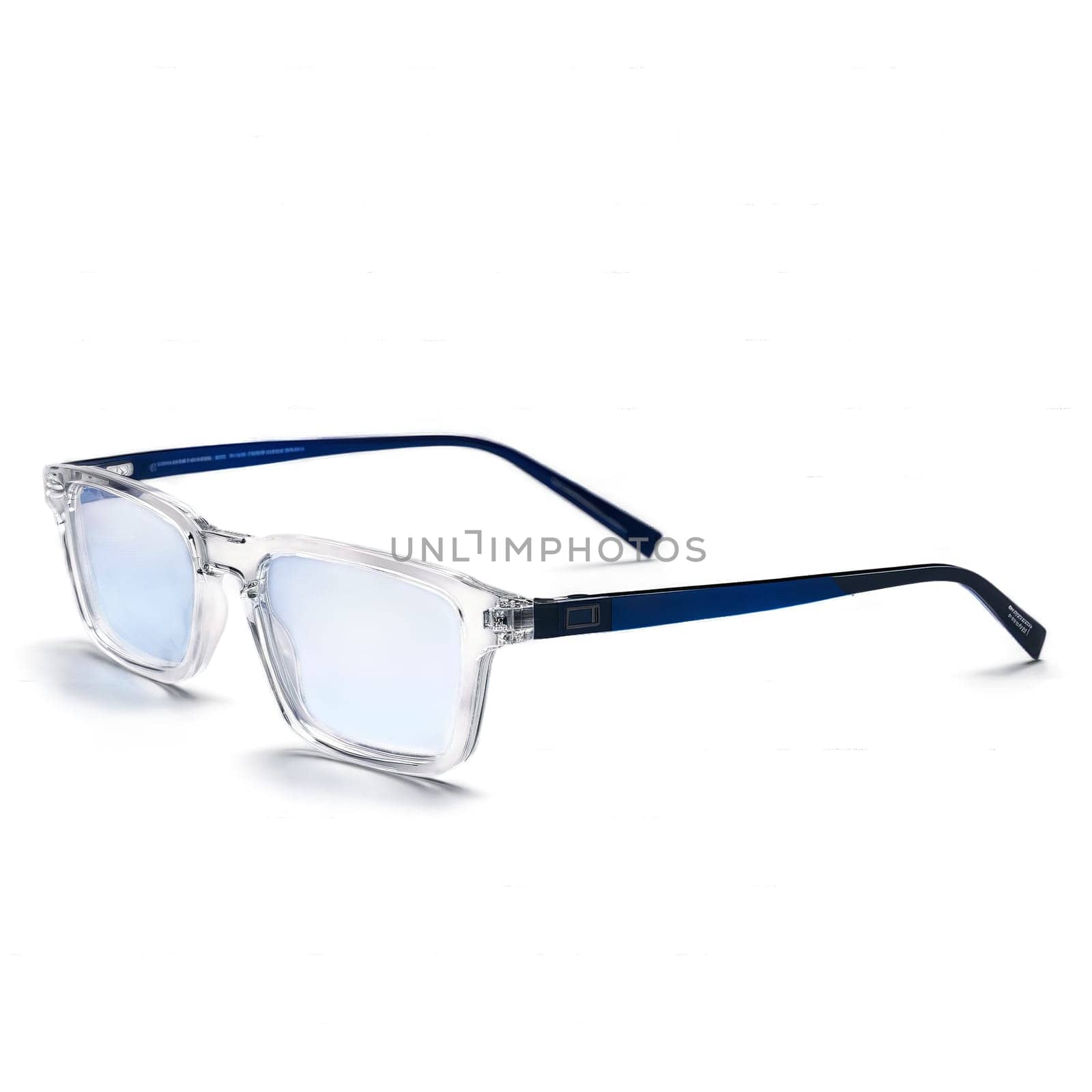 Rectangular glasses with transparent gray acetate frames and blue light filtering lenses providing a modern. Product isolated on transparent background