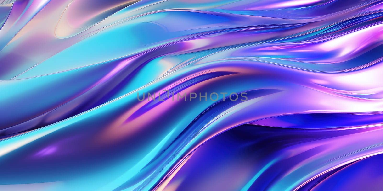 Holographic chrome gradient waves abstract background. Liquid surface, ripples, reflections. 3d render illustration. by Artsiom