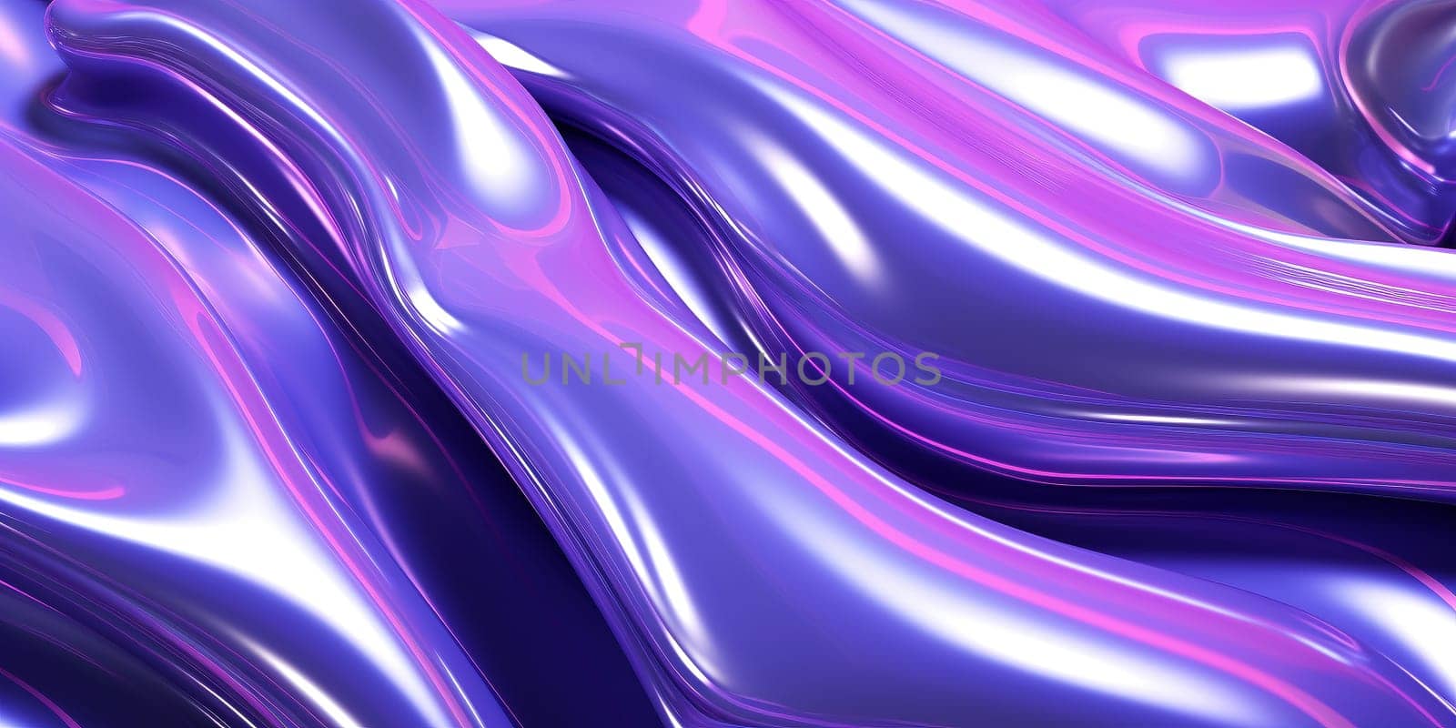 Holographic chrome gradient waves abstract background. Liquid surface, ripples, reflections. 3d render illustration