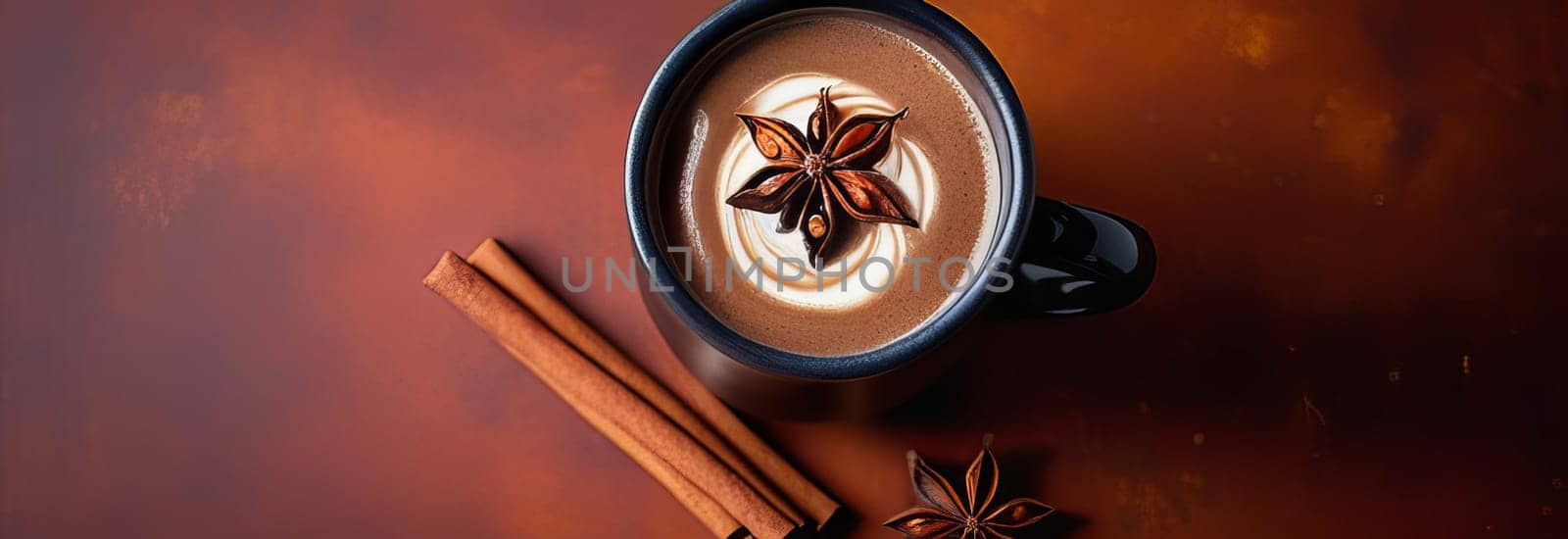 Rich and flavorful Champurrado beverage served in twin mugs, accented with cinnamon sticks and star anise, against a blank white canvas for text overlay