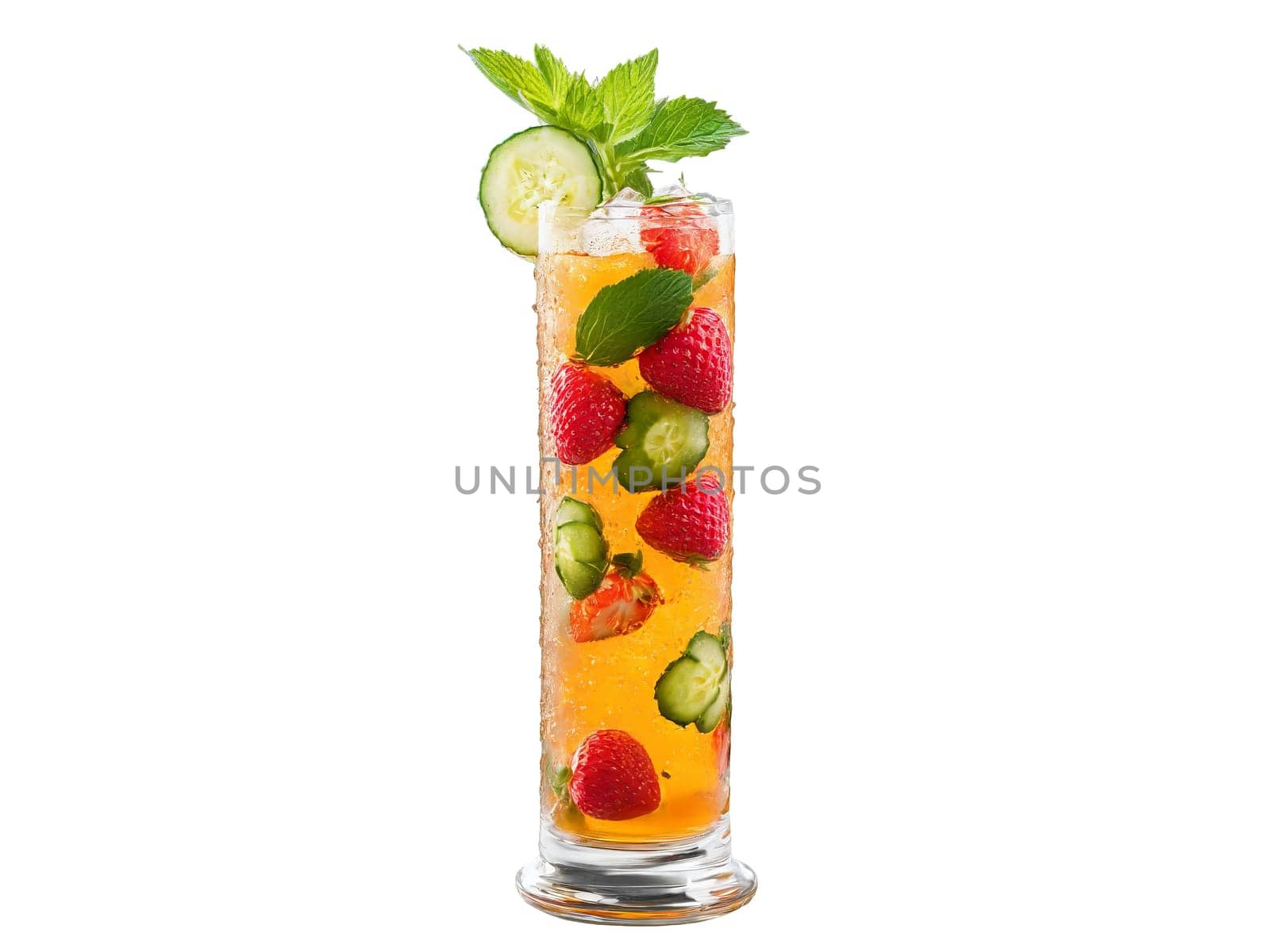 Pimm s Punch Party a tall slender pimm s cup filled with a refreshing herbal. Drink isolated on transparent background.