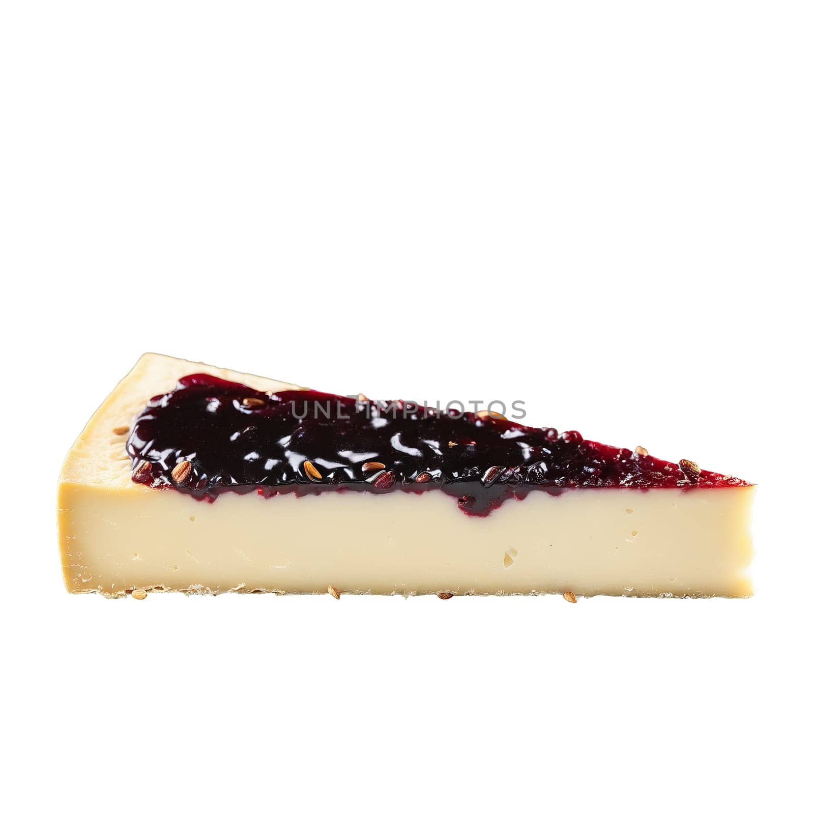 Ossau Iraty cheese firm ivory wedge paired with black cherry jam and toasted almonds Culinary. Food isolated on transparent background