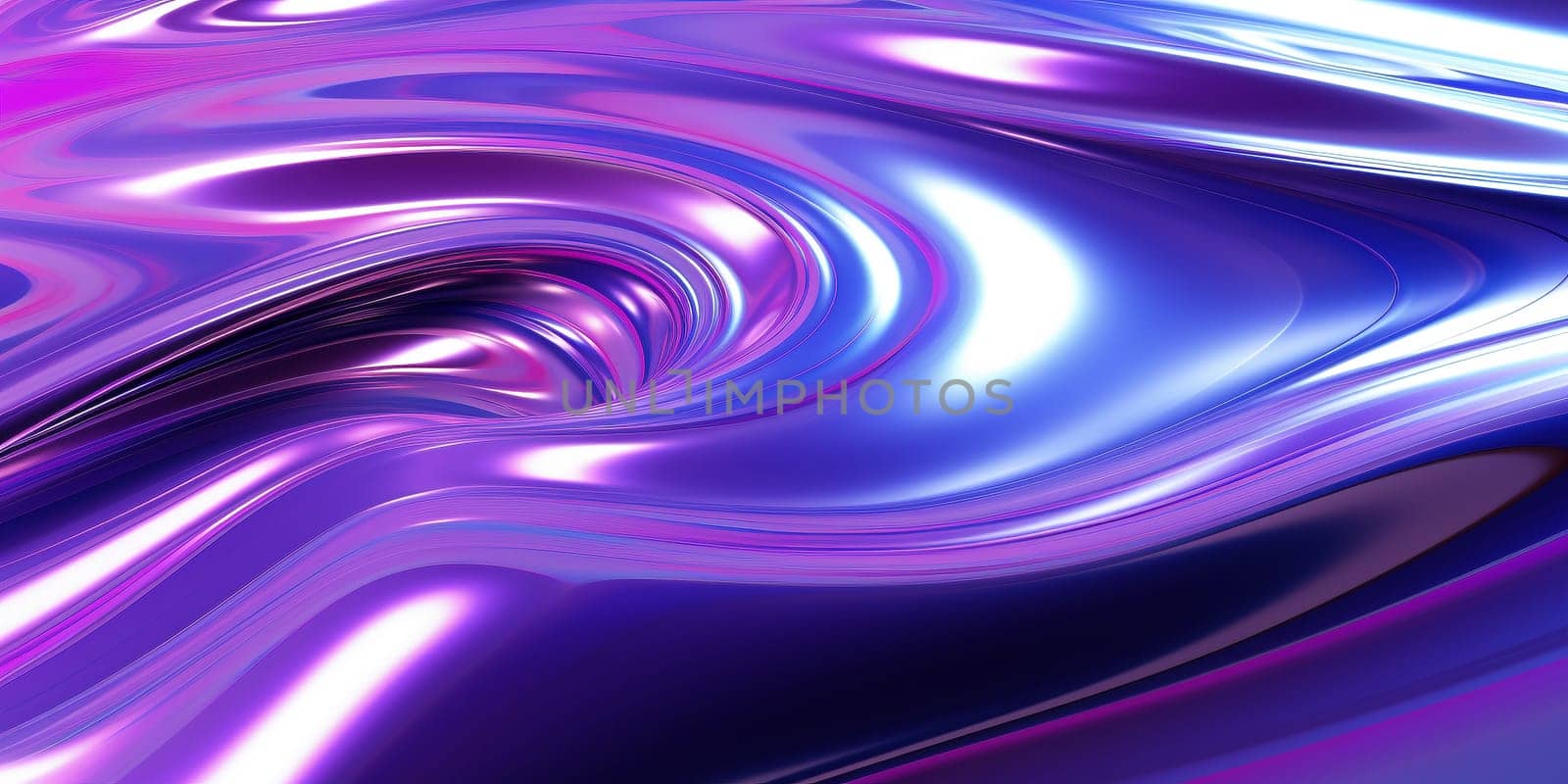 Holographic chrome gradient waves abstract background. Liquid surface, ripples, reflections. 3d render illustration