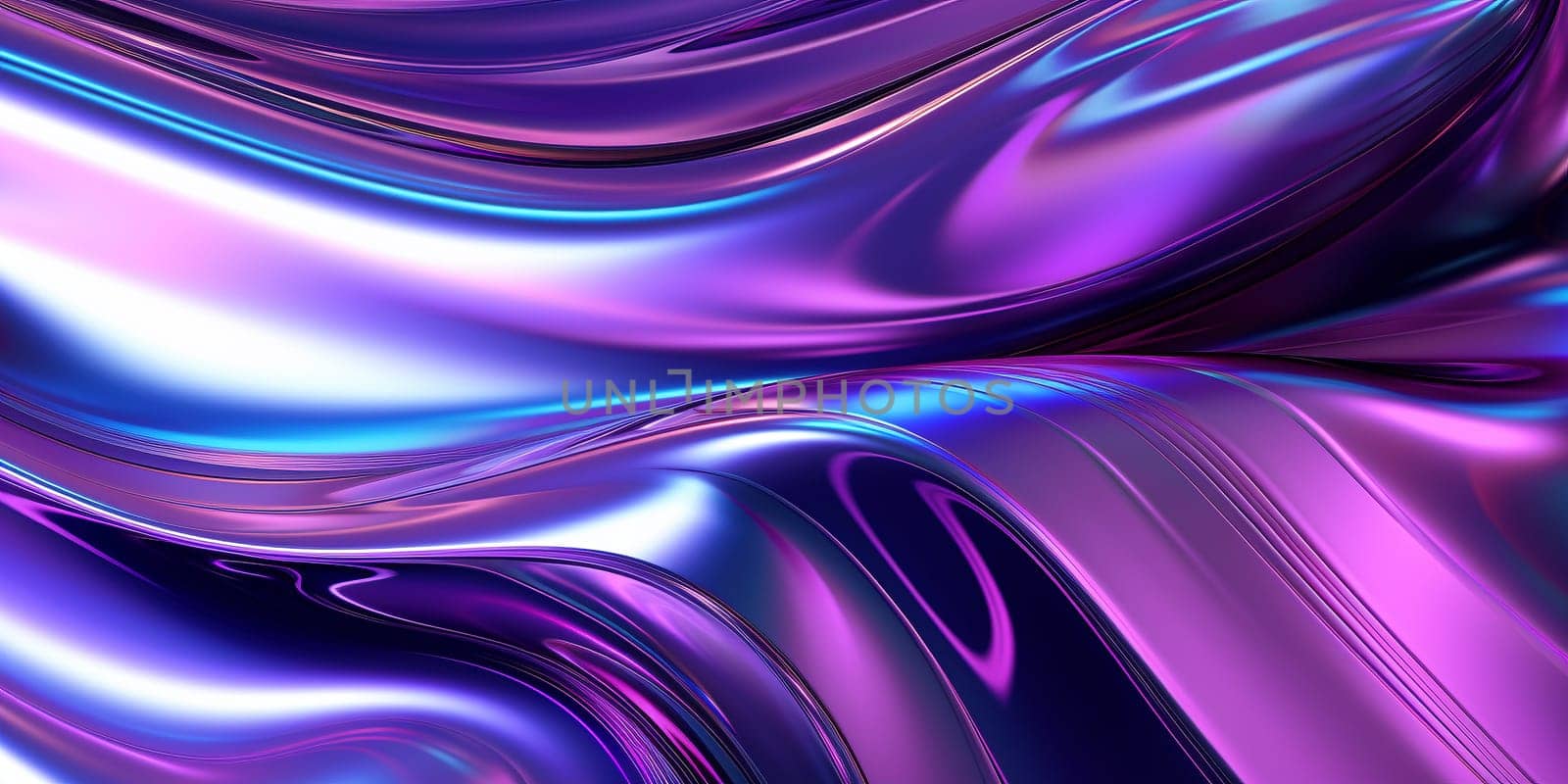 Holographic chrome gradient waves abstract background. Liquid surface, ripples, reflections. 3d render illustration