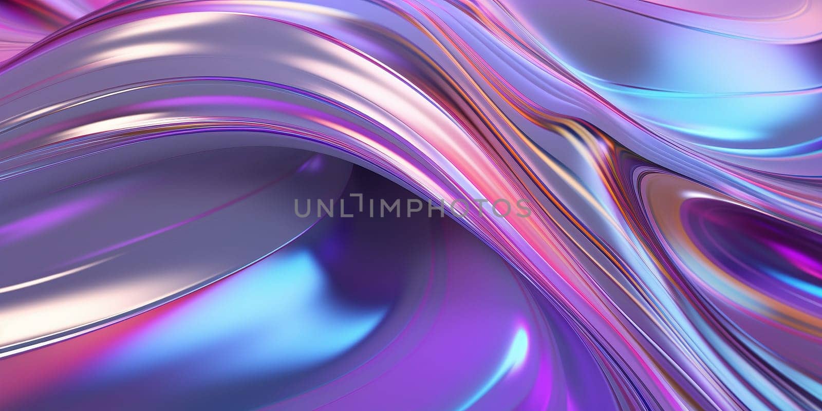 Holographic chrome gradient waves abstract background. Liquid surface, ripples, reflections. 3d render illustration. by Artsiom