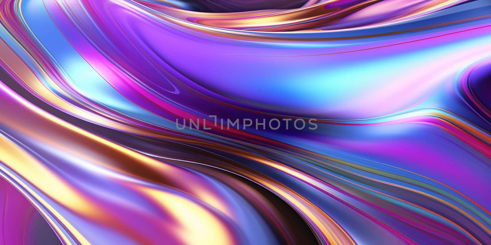 Holographic chrome gradient waves abstract background. Liquid surface, ripples, reflections. 3d render illustration. by Artsiom