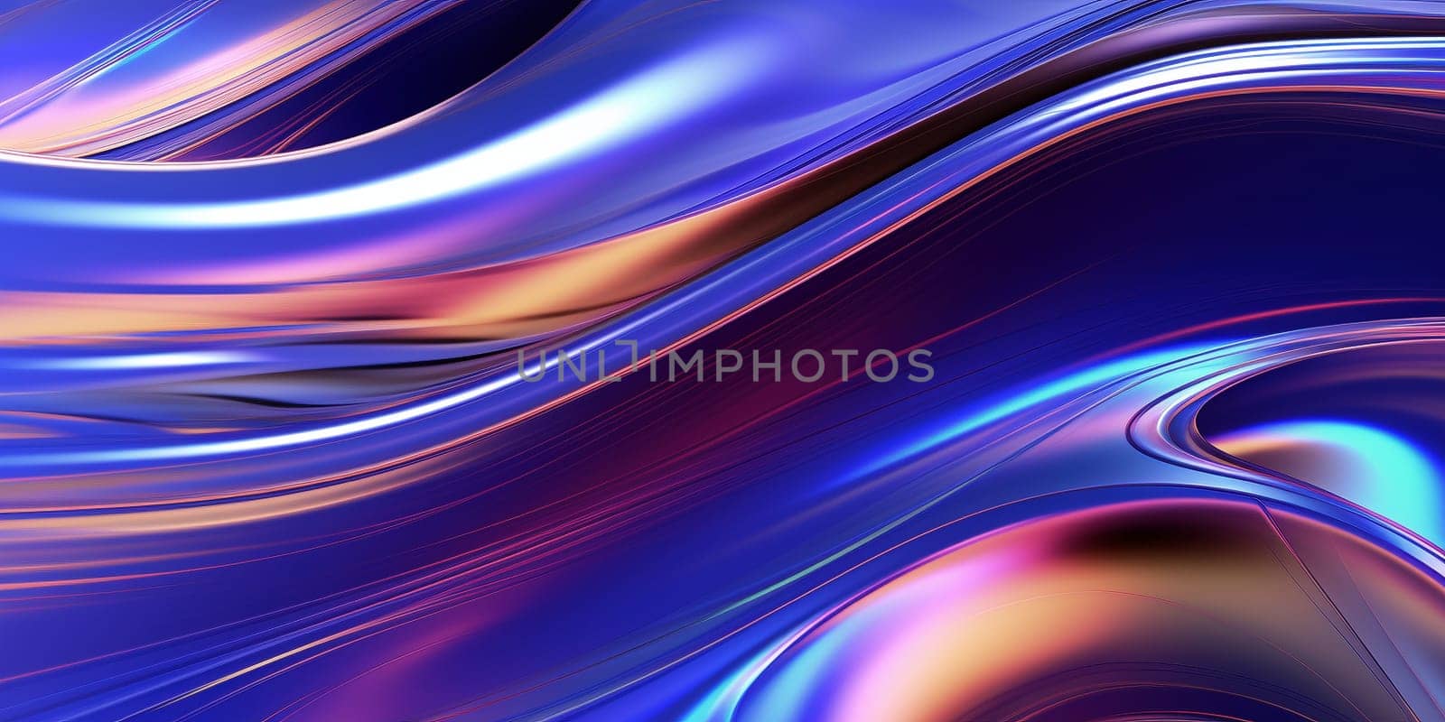 Holographic chrome gradient waves abstract background. Liquid surface, ripples, reflections. 3d render illustration. by Artsiom