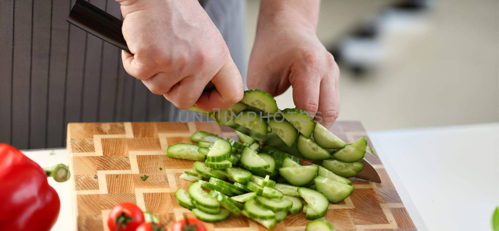 Culinary Male Chopping Green Dieting Cucumber by kuprevich