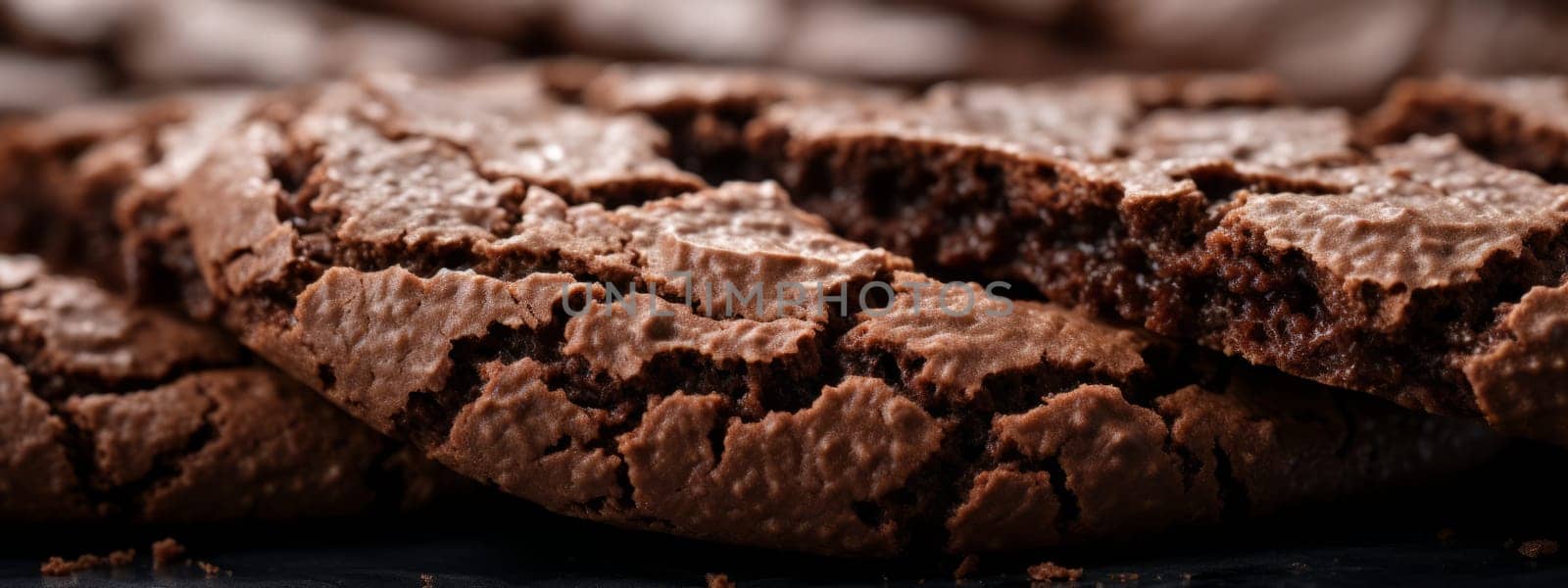 A close up of a pile of chocolate chips cookies texture background. by Artsiom