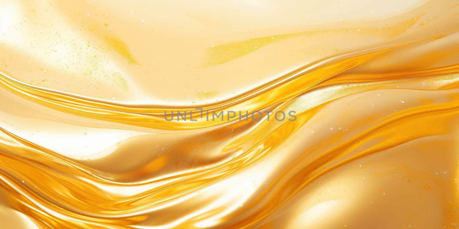 Golden fluid background. Liquid yellow metal wallpaper. Glamour swirl gold texture. 3d wavy flow abstraction. by Artsiom