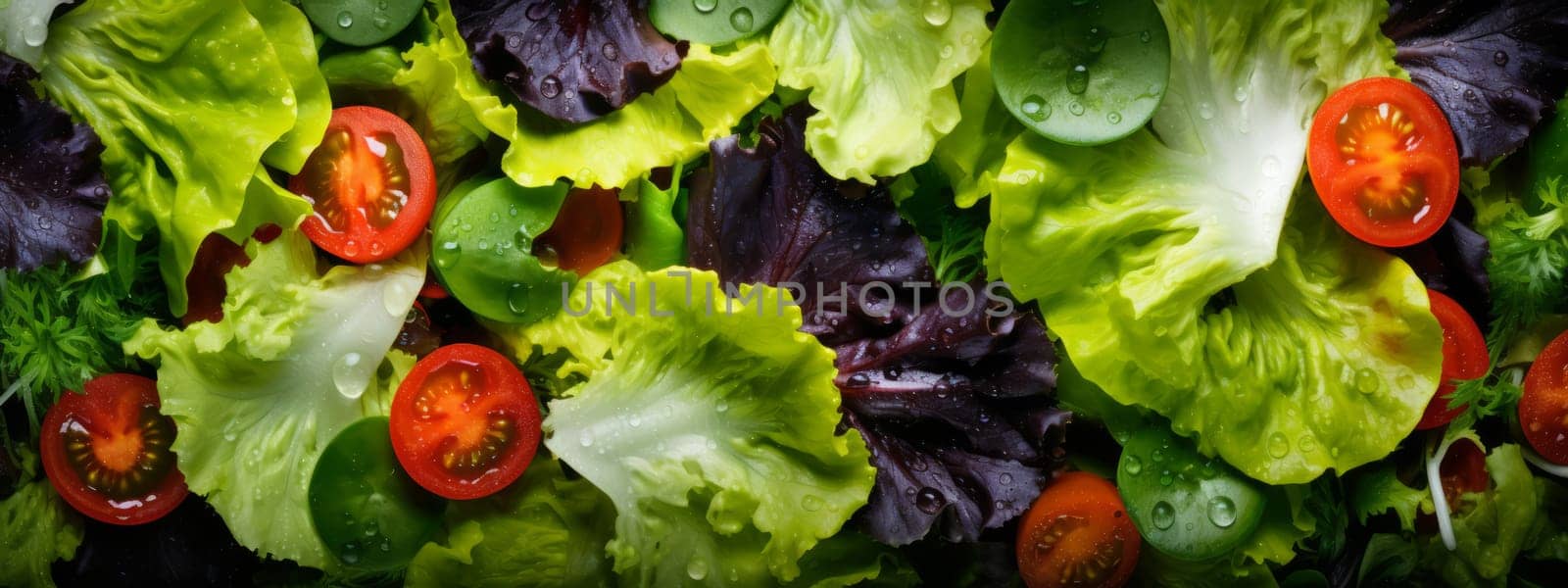 Salad mix leaves and tomat background. Fresh Salad Pattern