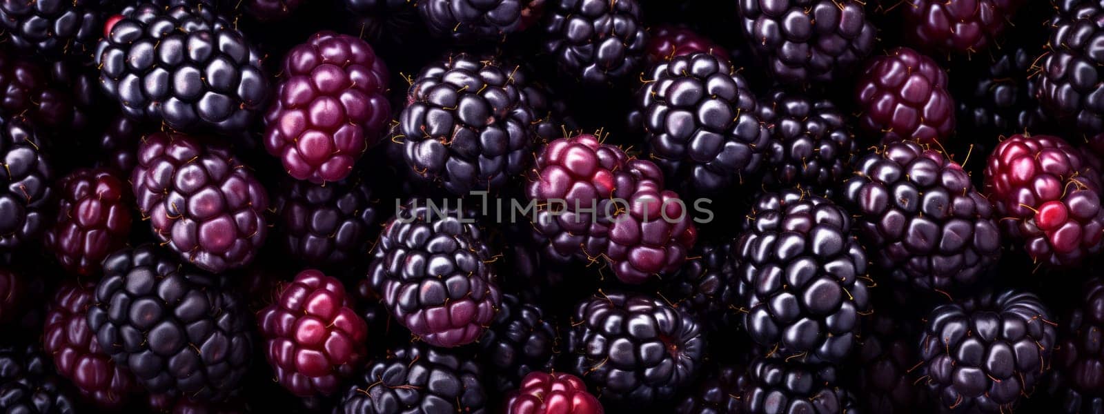 Close up of freshly picked blackberries texture background. by Artsiom