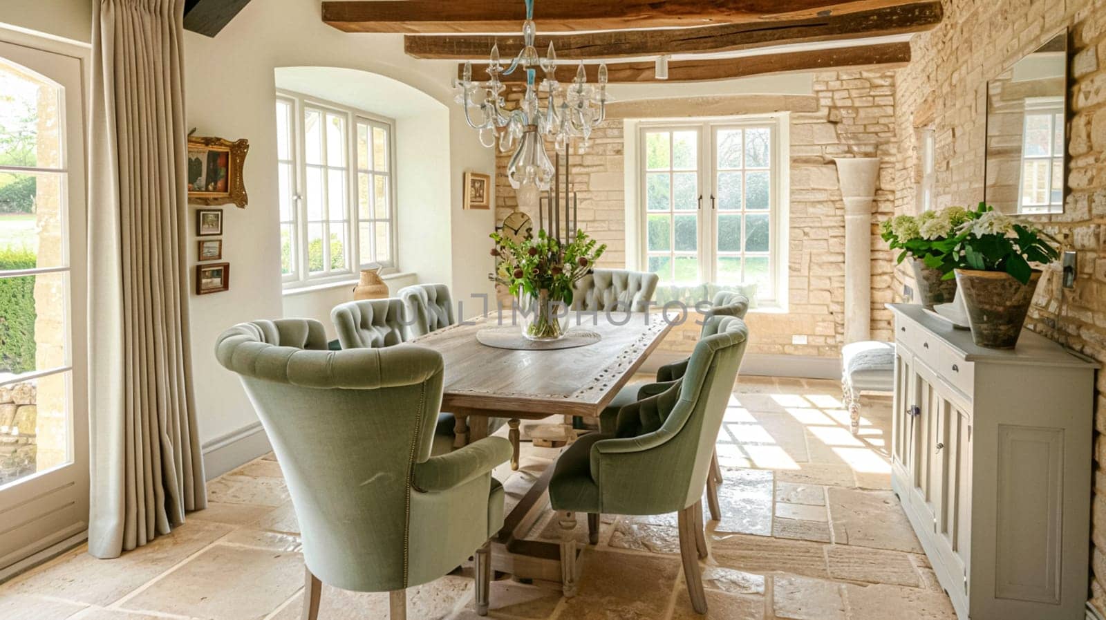 Cotswolds cottage style dining room decor, interior design and country house furniture, home decor, table and chairs, English countryside styling