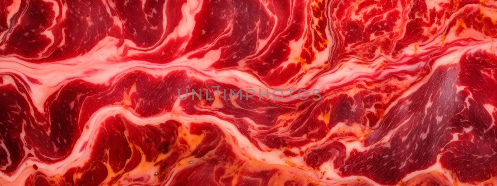Fresh realistic red meat steak texture. 3d raw meat background. Cow cut steak pattern. by Artsiom