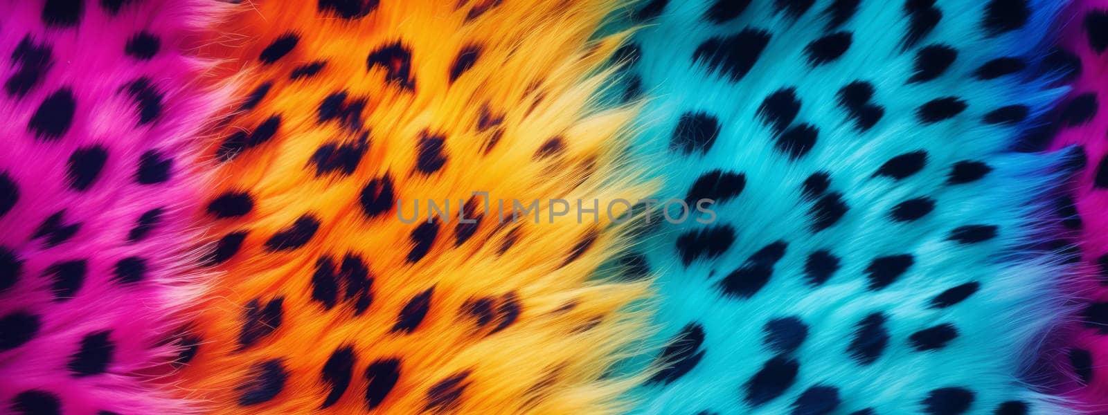 Rainbow leopard fur seamless pattern background. Animal skin texture in retro fashion style