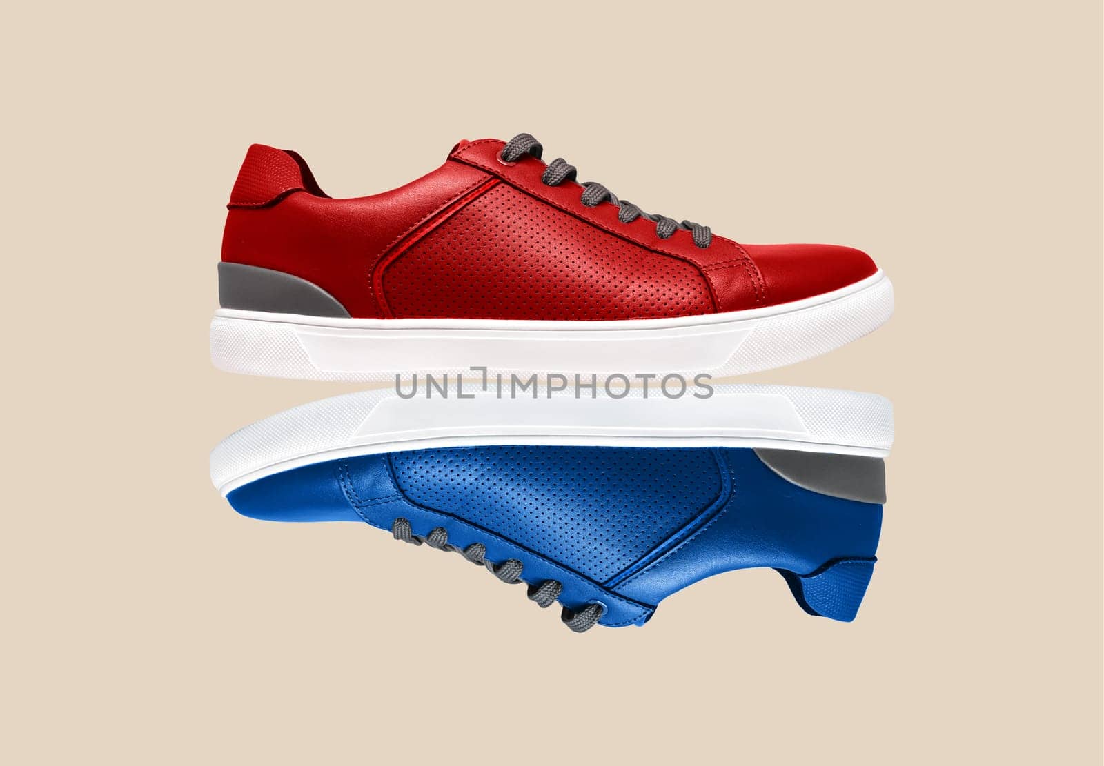 red and blue sneakers. modern shoes isolated