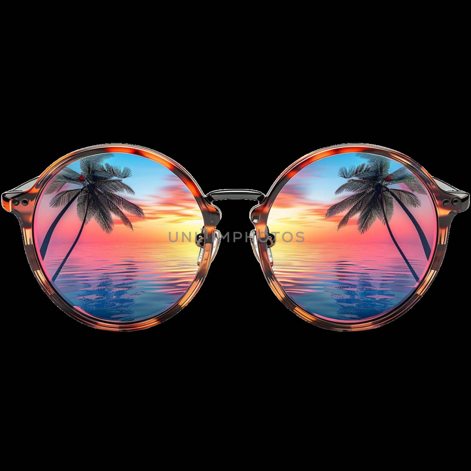 Sunglasses with Reflection of Tropical Paradise Beach on it, Png Mockup Isolated on Transparent Background. Ai generated