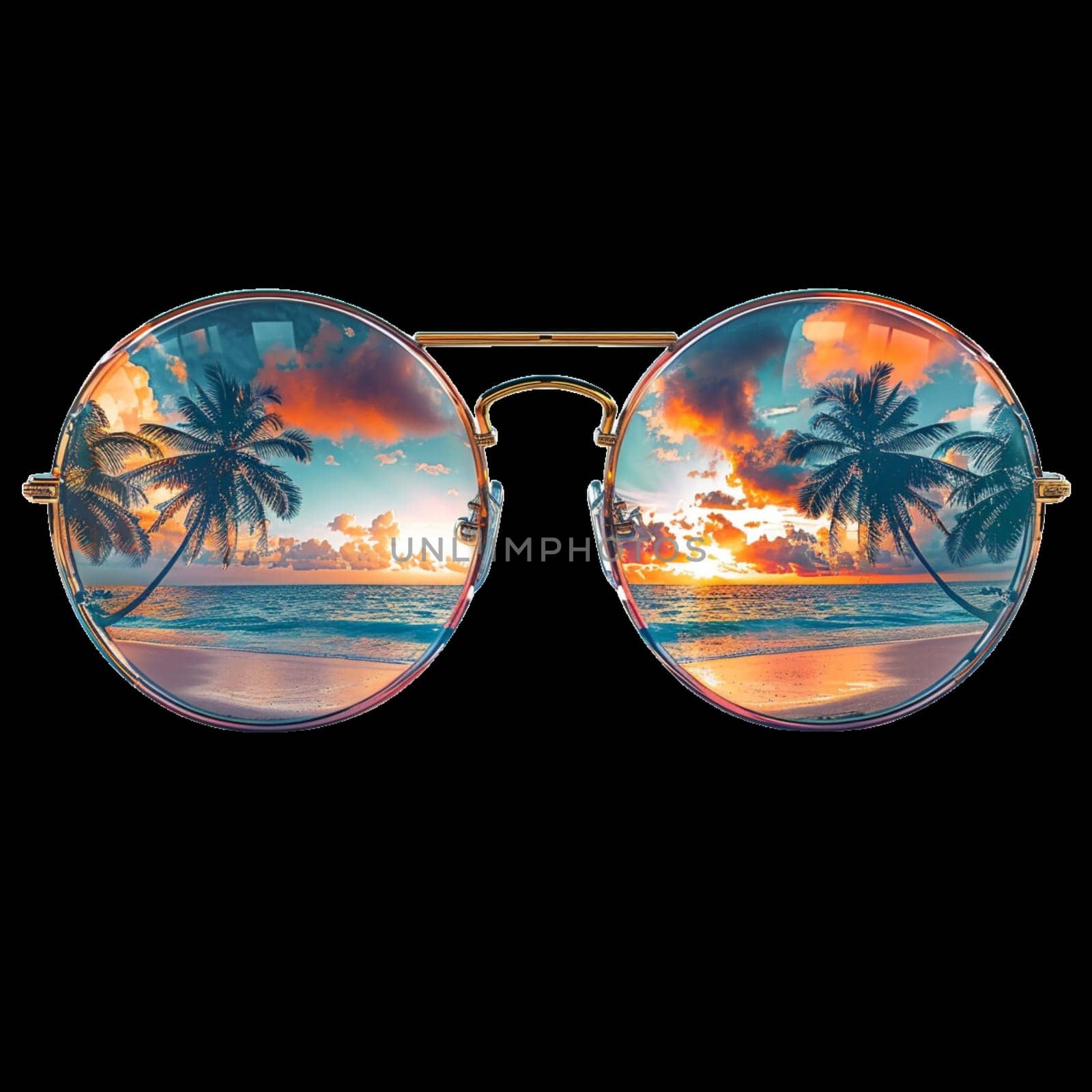 Sunglasses with Reflection of Tropical Paradise Beach on it, Png Mockup Isolated on Transparent Background. Ai generated