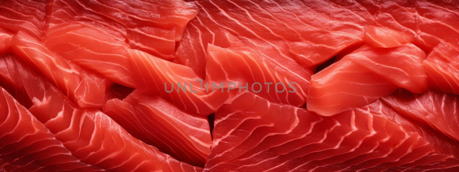 Sliced bluefin tuna raw meat texture background, close-up. by Artsiom