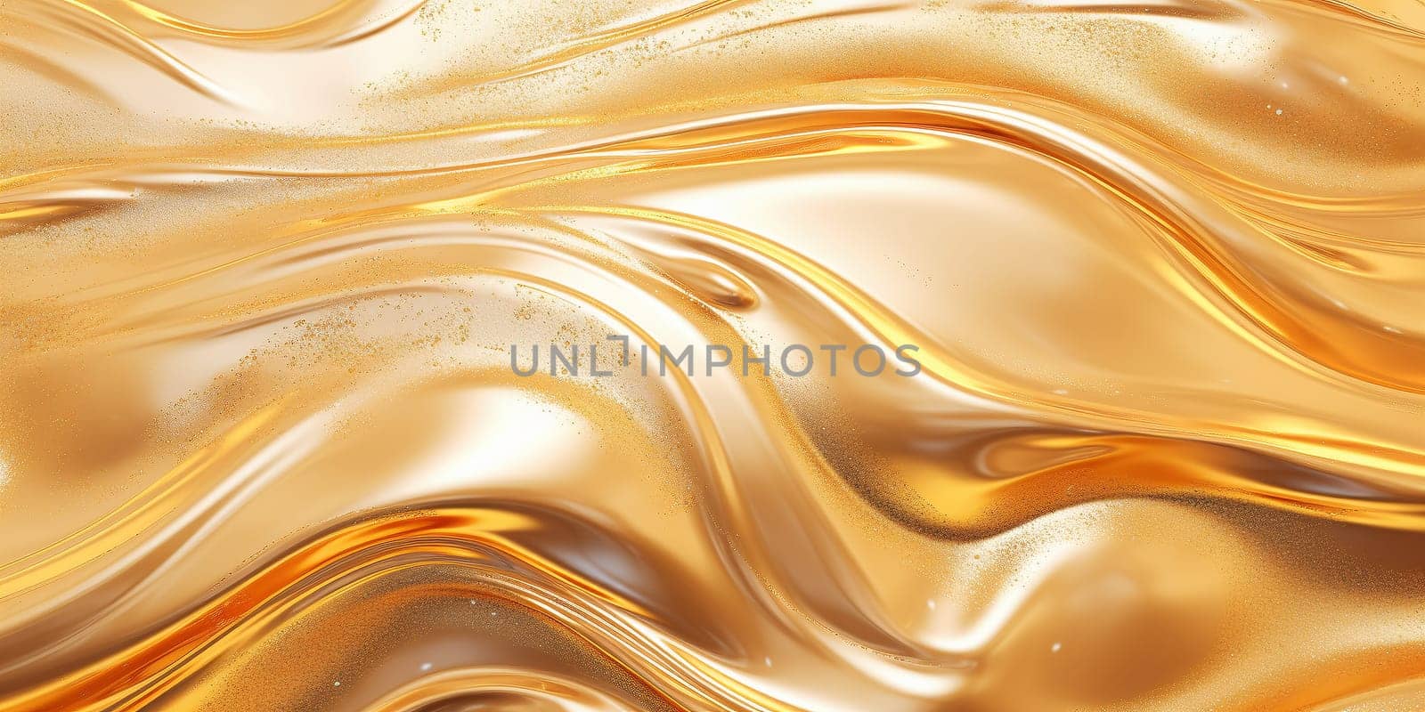 Golden fluid background. Liquid yellow metal wallpaper. Glamour swirl gold texture. 3d wavy flow abstraction. by Artsiom