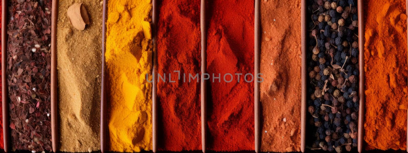 Indian spices background. Seasonings texture for web design, advertisement. by Artsiom