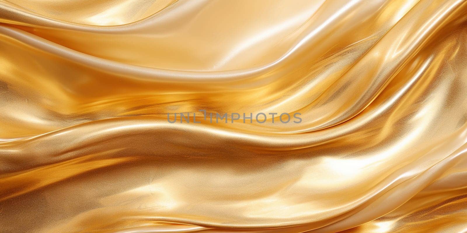 Golden fluid background. Liquid yellow metal wallpaper. Glamour swirl gold texture. 3d wavy flow abstraction. by Artsiom