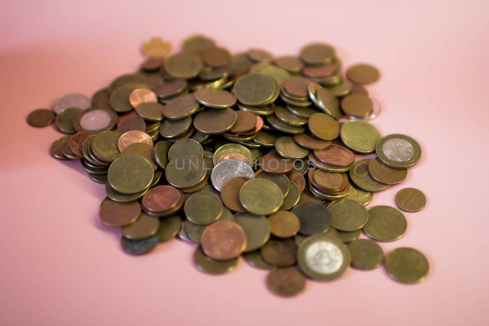 A bunch of coins. High quality photo. A ladder of coins.Belarusian kopecks. Belarusian coins