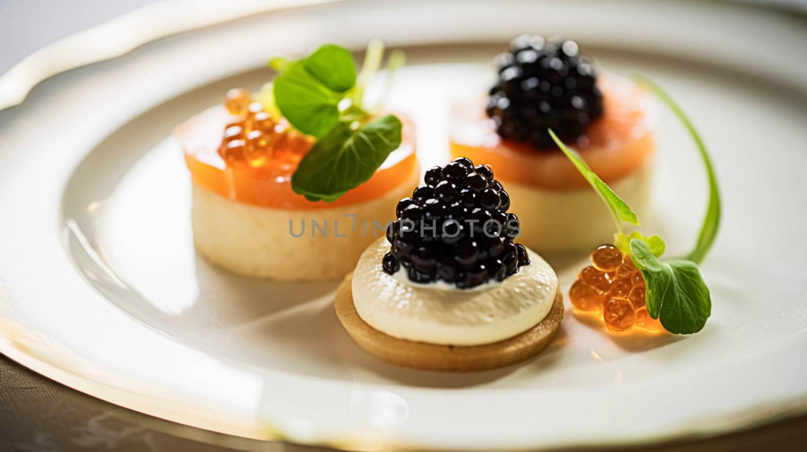 Food, hospitality and room service, starter appetisers with caviar as exquisite cuisine in hotel restaurant a la carte menu, culinary art and fine dining experience