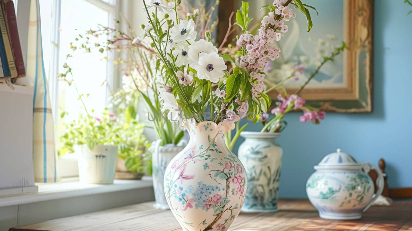 Spring flowers in vintage vase, beautiful floral arrangement, home decor, wedding and florist design