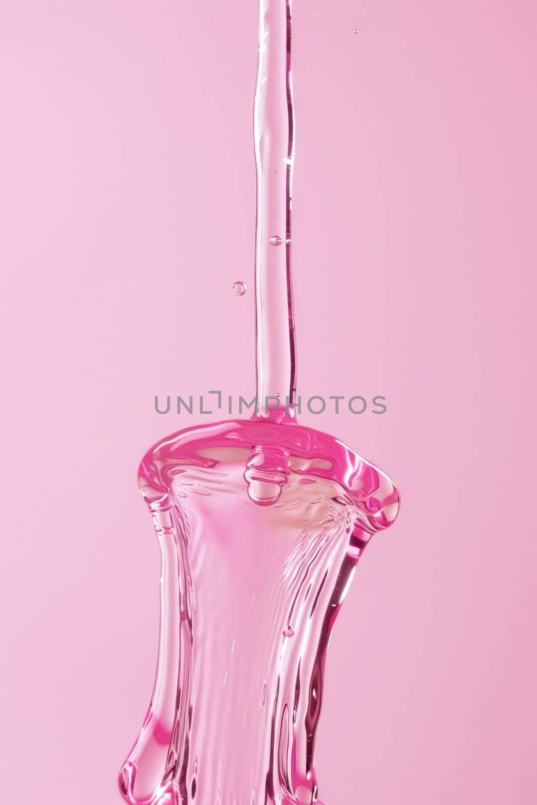 Pink liquid pouring into vase on background, beauty of pink in art and design