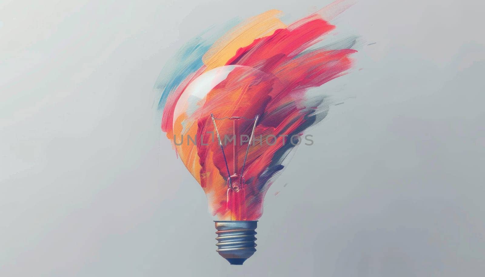 Vibrant abstract painting of light bulb with red, orange, and yellow paint artistic inspiration and creativity concept