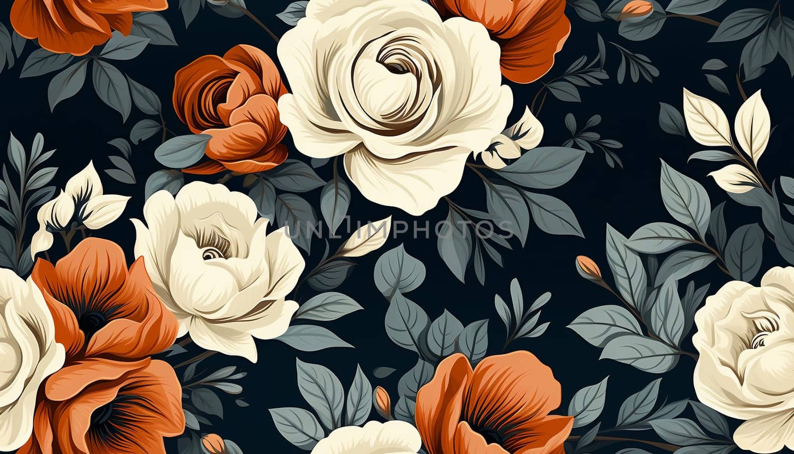 Seamless pattern tile background flowers and floral leaves plants. High quality photo