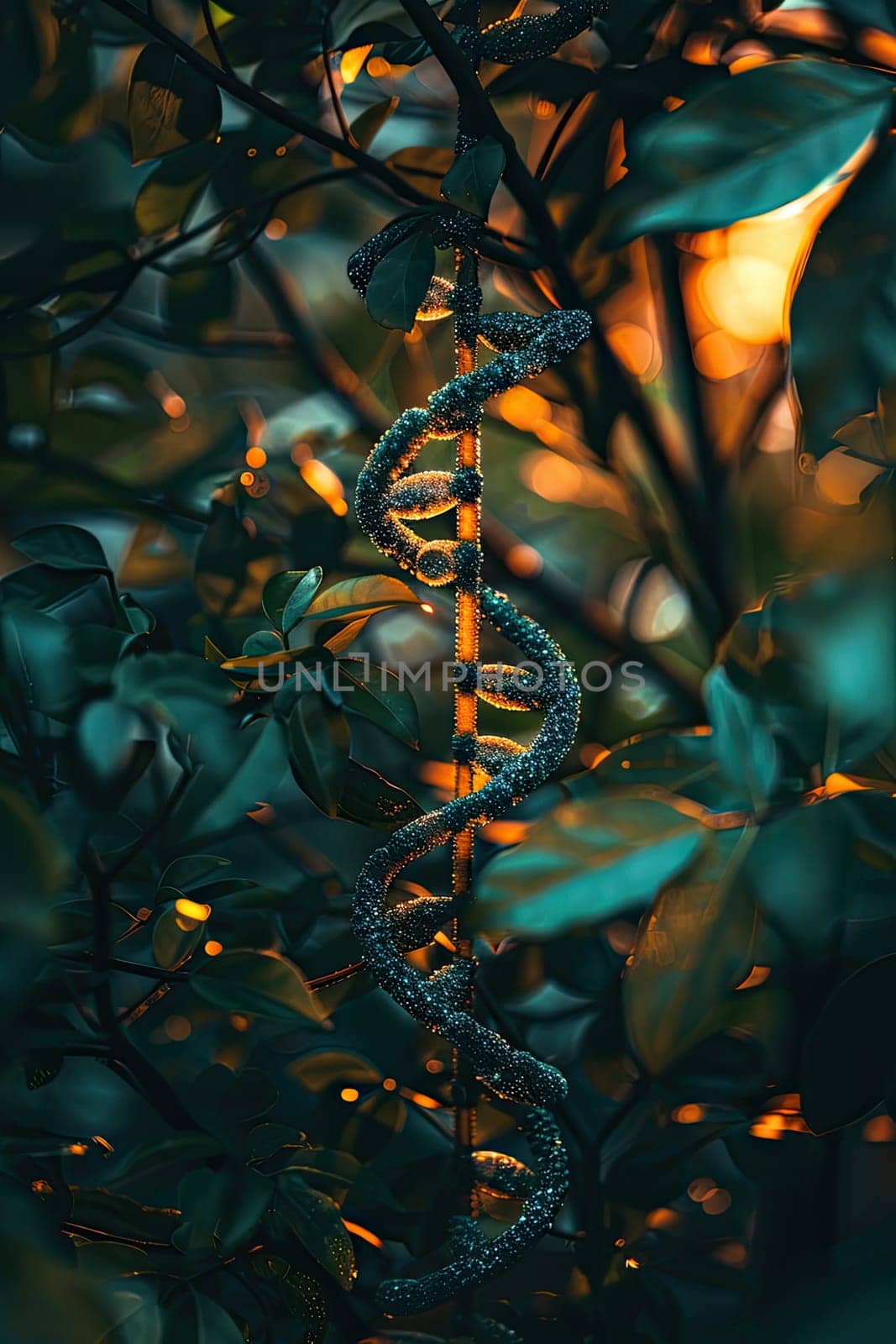 DNA chain on a background of plants. Selective focus. nature.