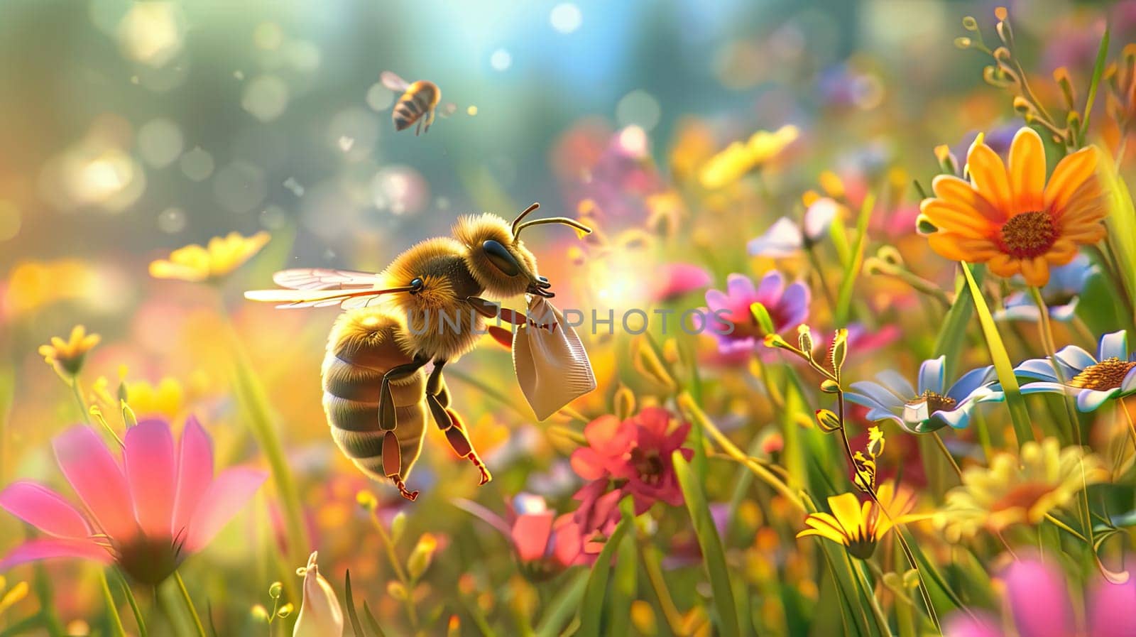 bee on flowers in the garden. Selective focus. nature.