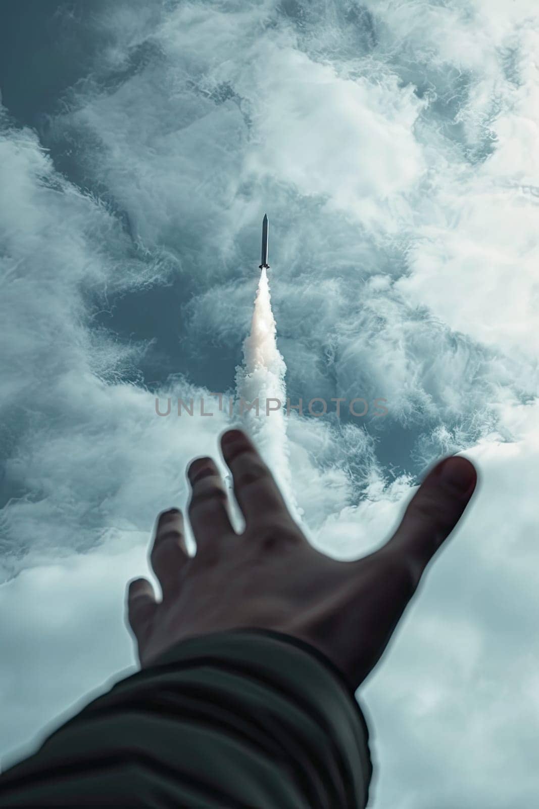 A man's hand holds a rocket. Selective focus. Nature.