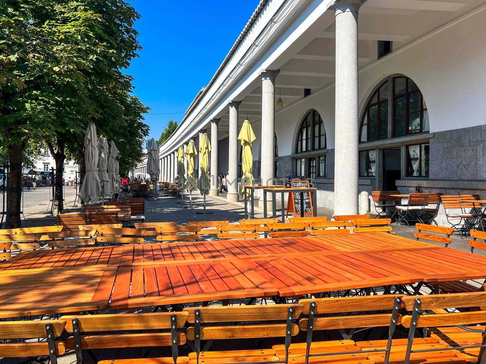 Ljubljana Market arcade on the Ljubljanica river