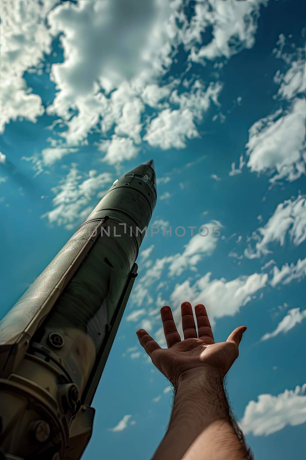 A man's hand holds a rocket. Selective focus. Nature.