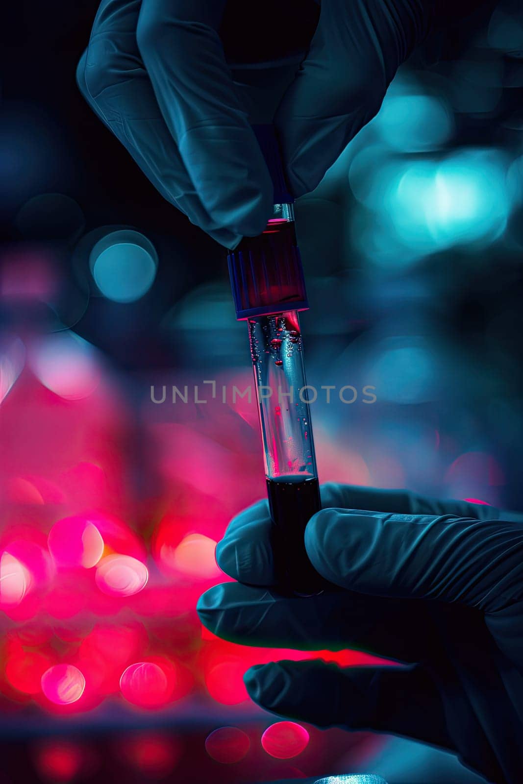 Test tubes with blood in the laboratory. Selective focus. Nature.