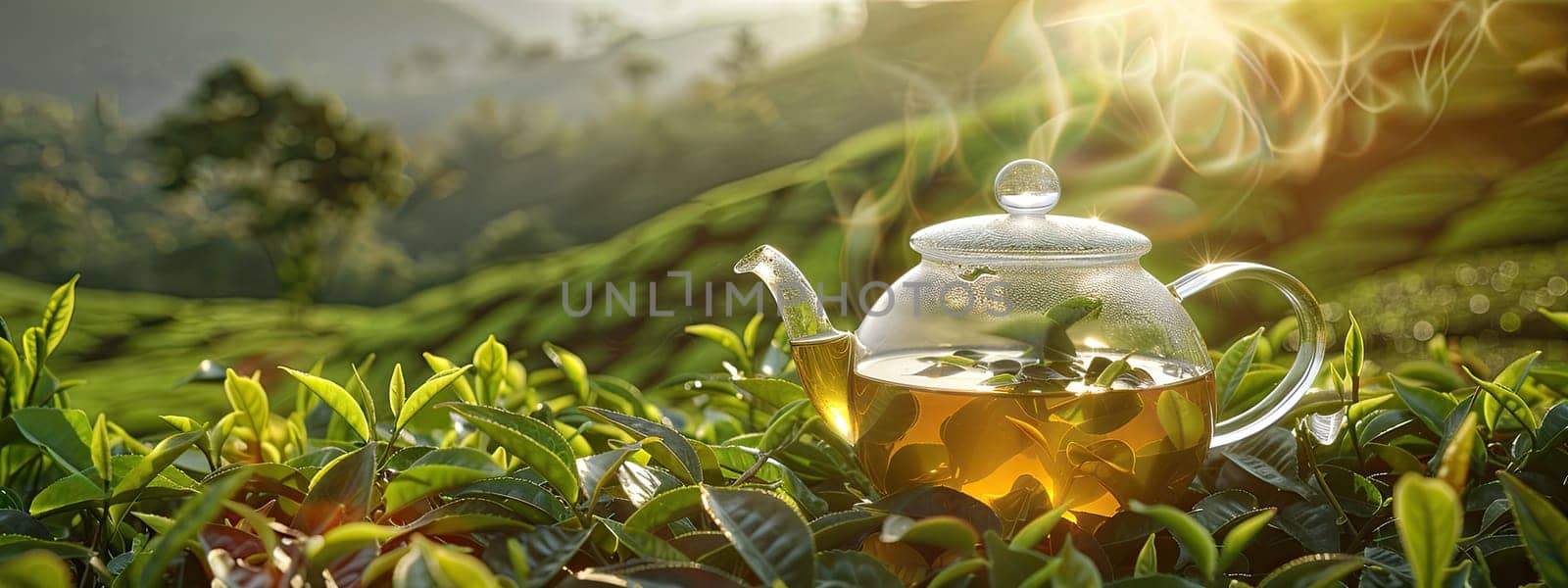 Green tea on a tea plantation. Selective focus. Drink.