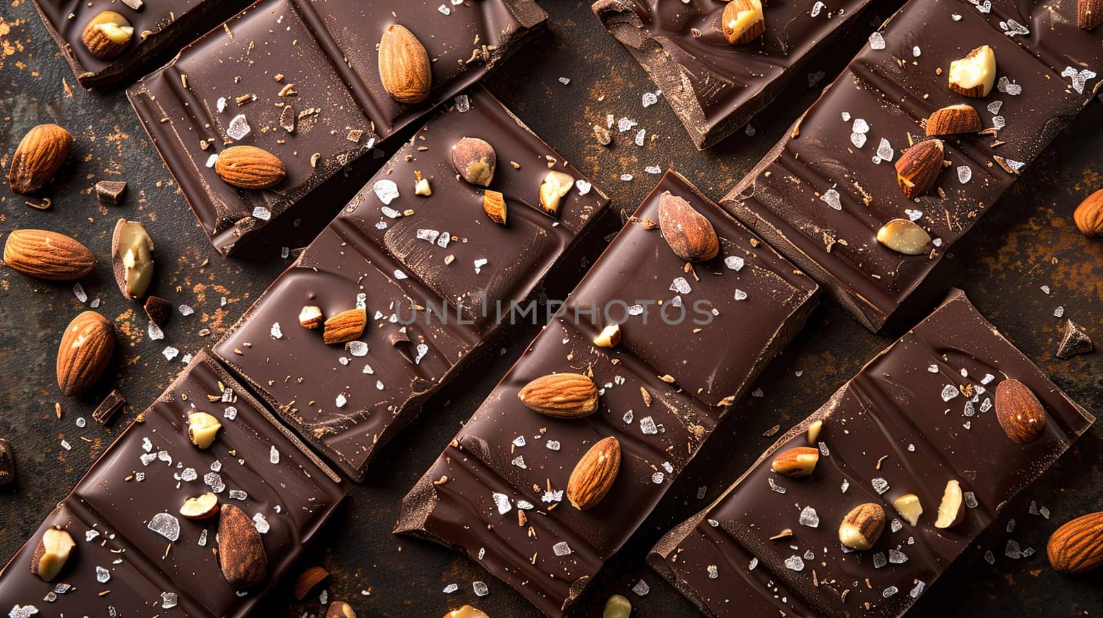 Chocolate with nuts and sea salt. Selective focus. Food.