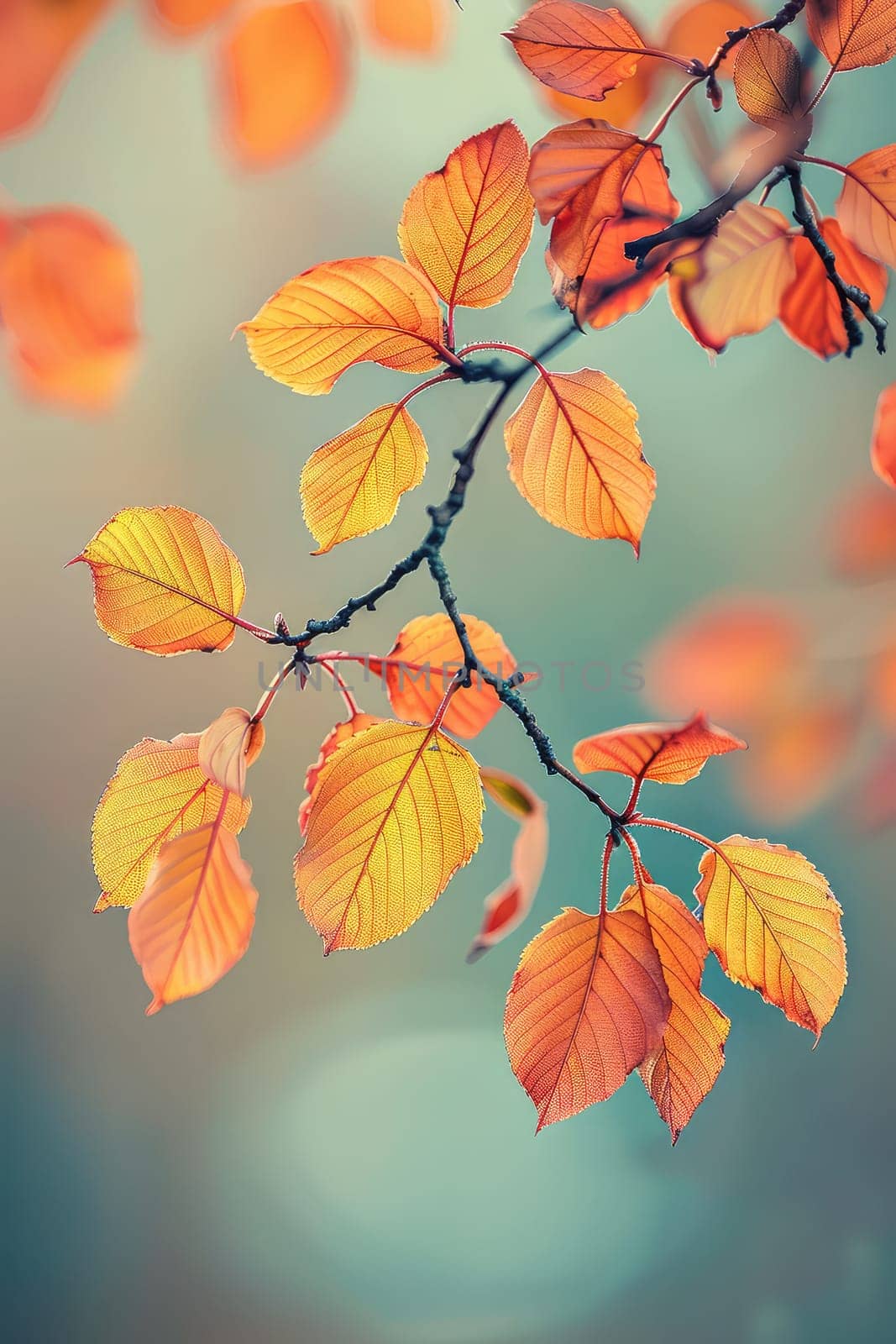 Tree branch with yellow leaves. Selective focus. Nature.