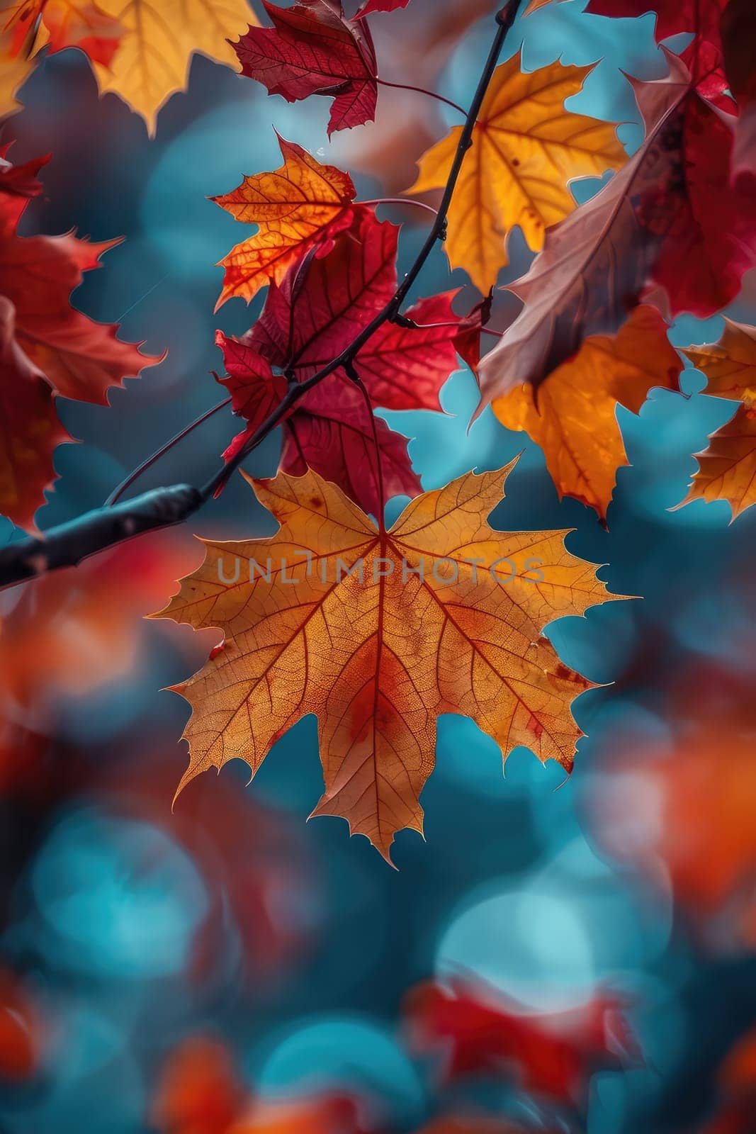 Tree branch with yellow leaves. Selective focus. Nature.