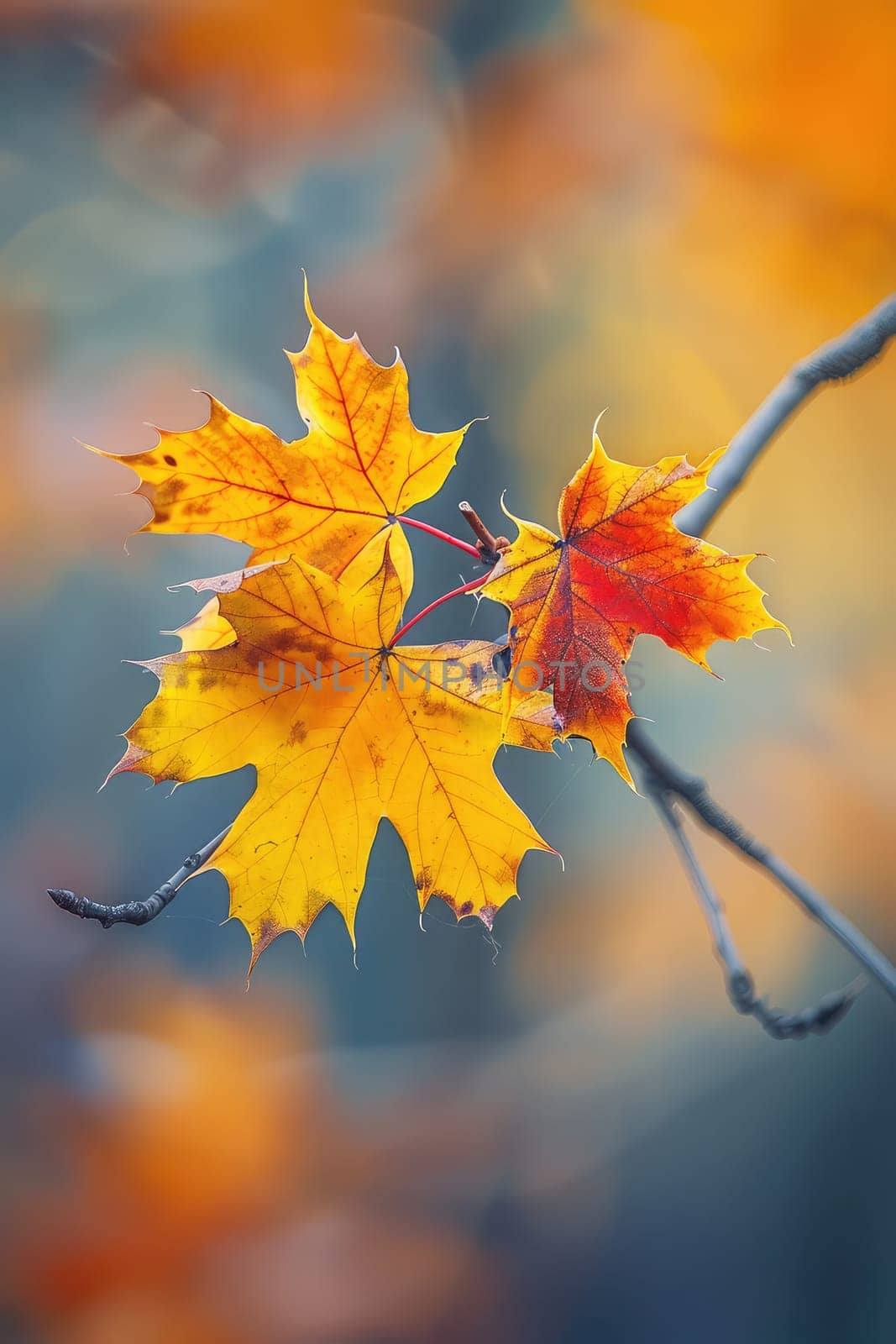 Tree branch with yellow leaves. Selective focus. Nature.