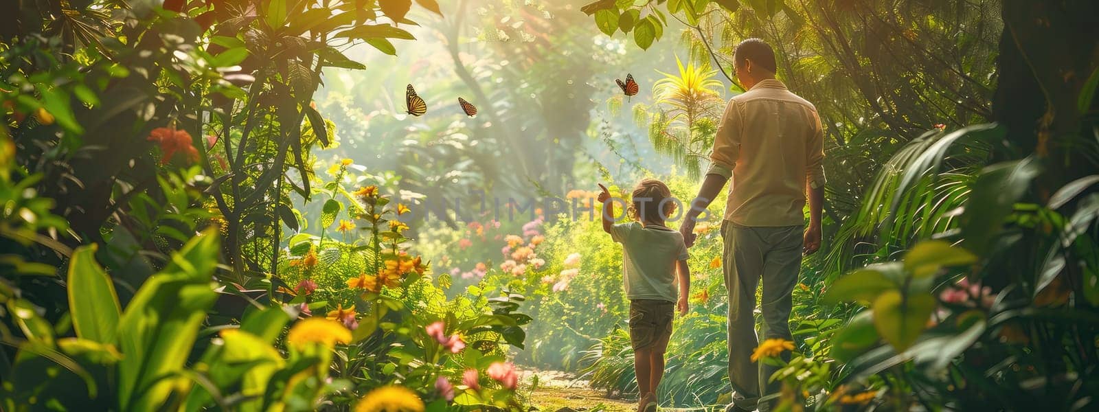 child in a greenhouse with butterflies. Selective focus. by yanadjana