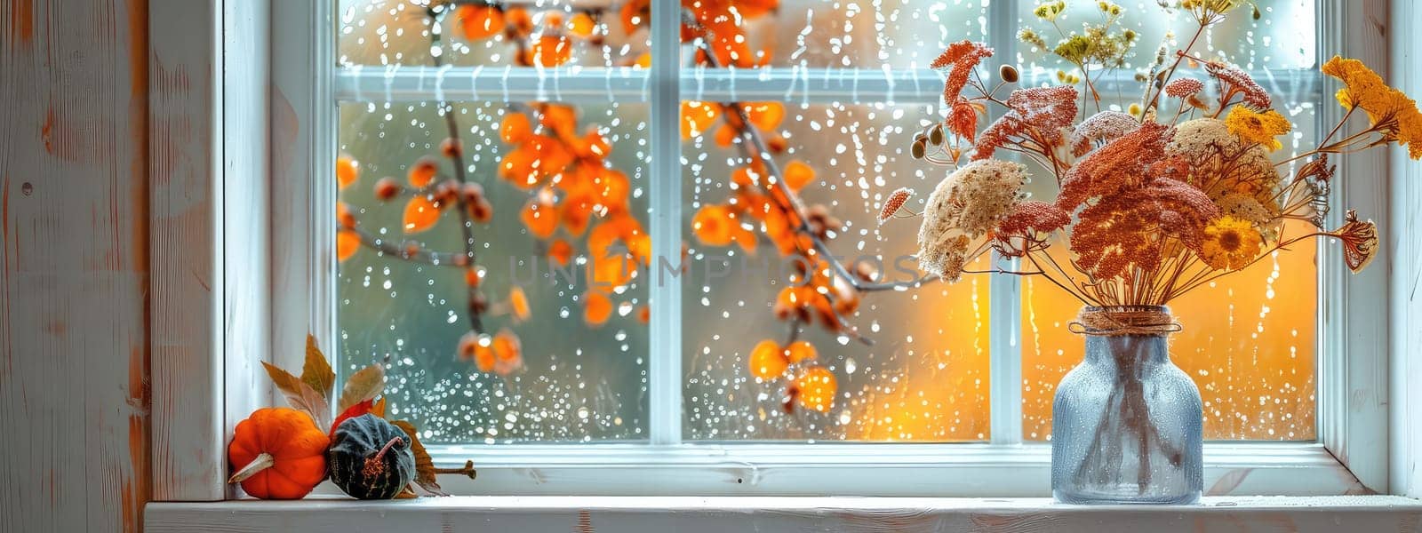 dried flowers in a vase on the background of an autumn window. Selective focus. nature.