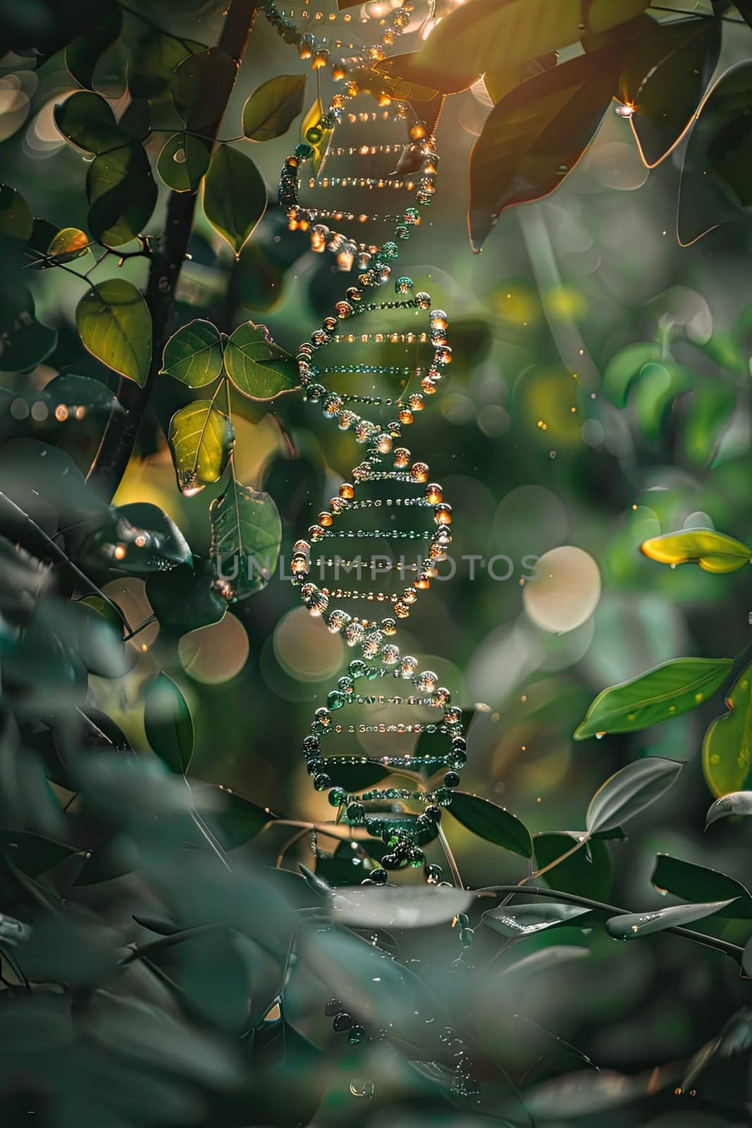 DNA chain on a background of plants. Selective focus. nature.