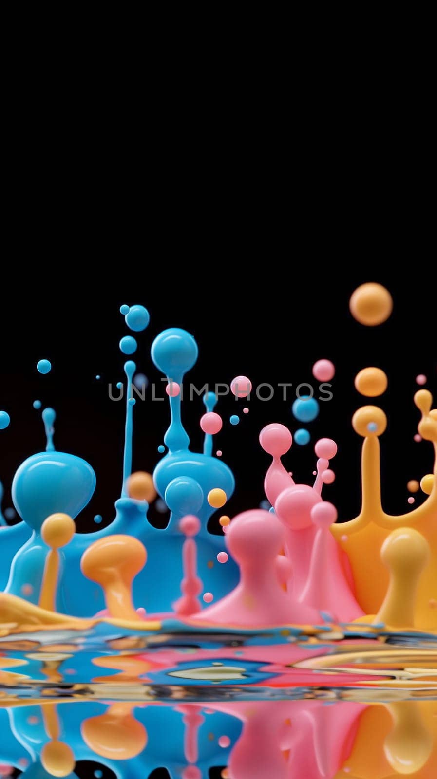 Vibrant Paint Drops Splashing on Black Background by chrisroll