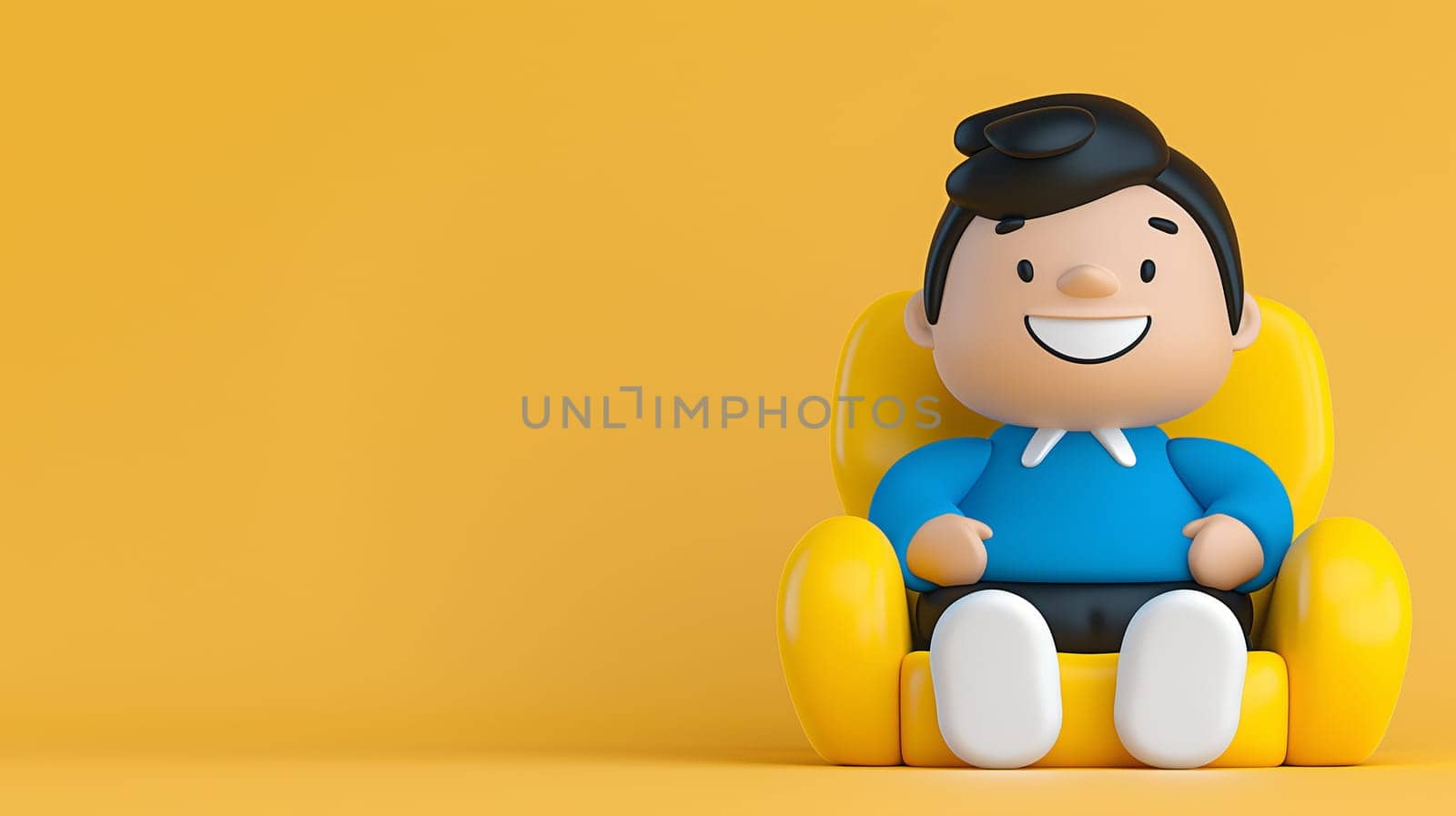 Smiling Cartoon Character Seated in Yellow Armchair by chrisroll